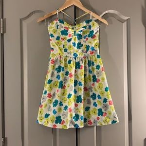 AEO white corset mini dress floral pockets size 2